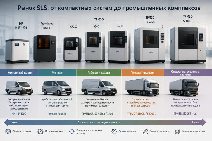 Сегментация рынка SLS-оборудования от компактных систем до промышленных 3D-принтеров TPM3D